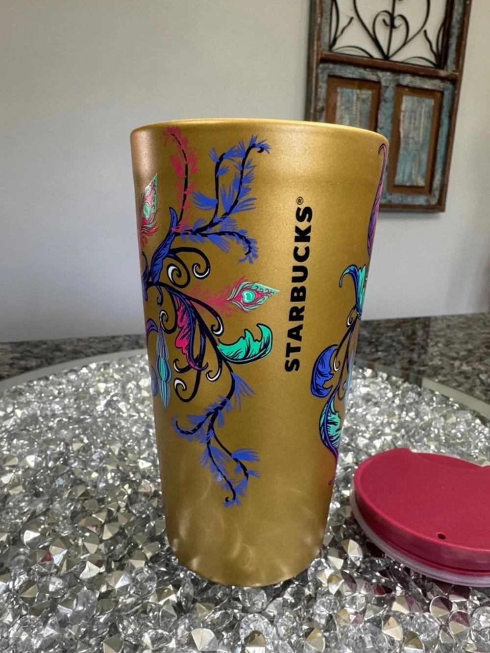 Starbucks 2024 holiday pink gold deer Tumbler with Multicolor Floral NWT